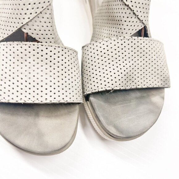 Eileen Fisher Sandals Womens 7 Beige Sport Platform Nubuck Perforated Dot Cross - Picture 5 of 12
